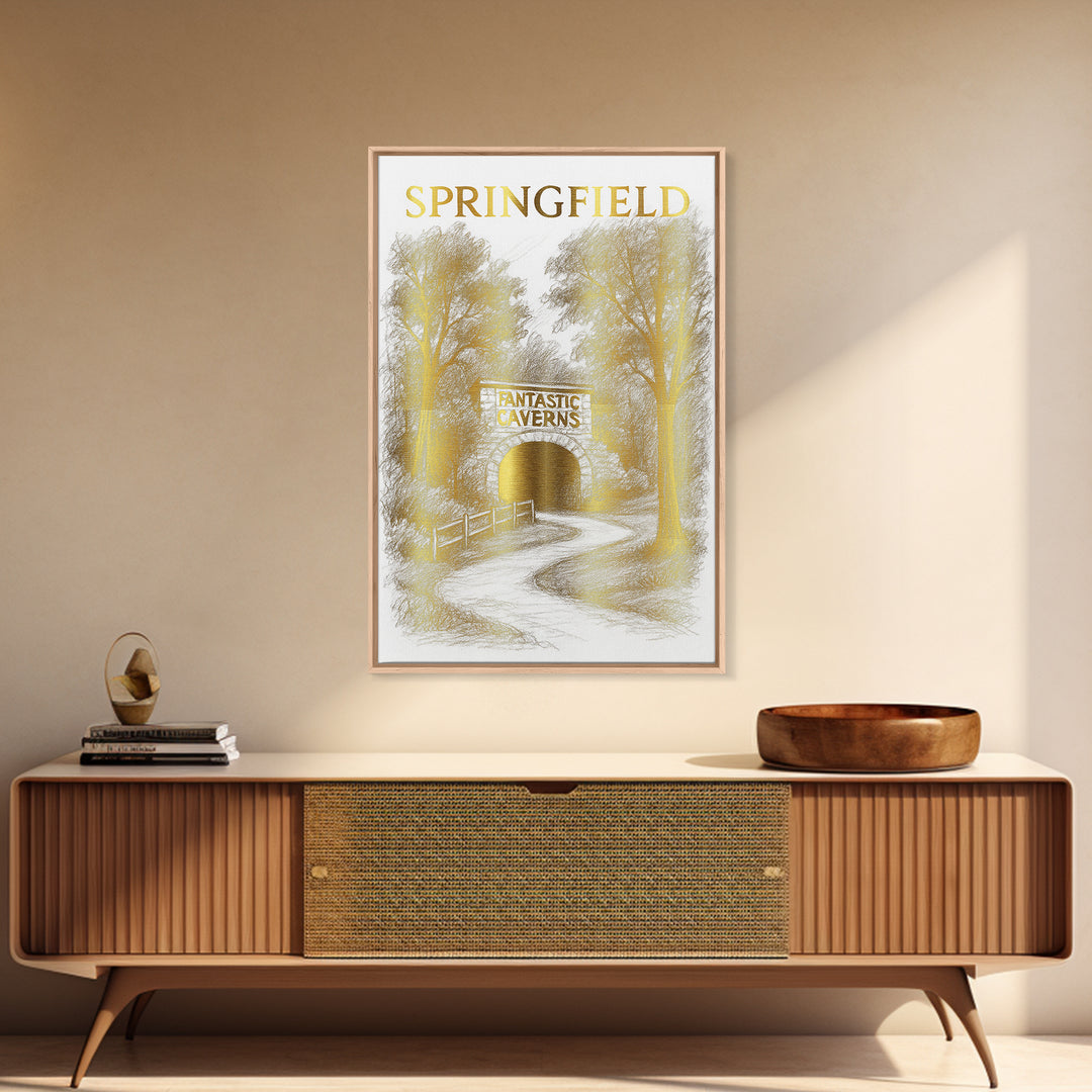 Springfield Missouri Travel Poster, Canvas Print, Gold Line Drawing Wall Art, Springfield Travel Art, Home Office Decor, City Travel Prints