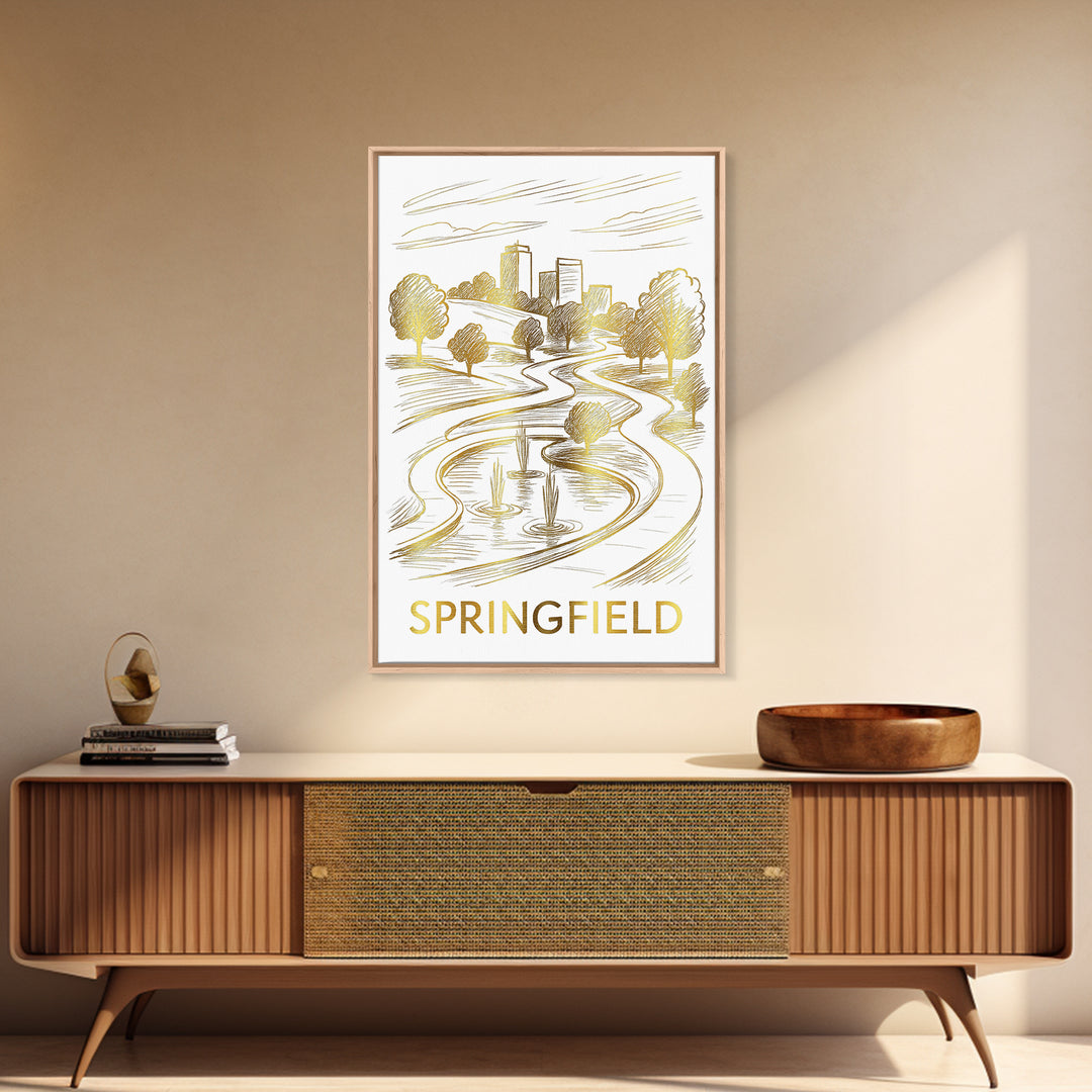 Springfield Travel Poster, Framed Canvas Print, Elegant City Illustration, Springfield City Art, Vintage Travel Art, Travel Poster Set