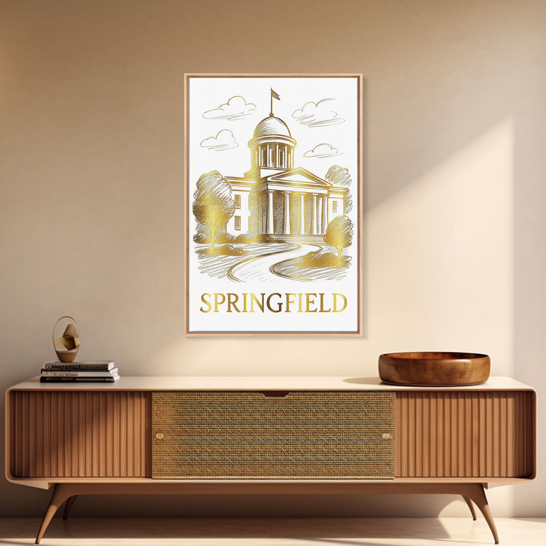 Springfield Travel Poster, Framed Canvas Print, Elegant City Illustration, Springfield Wall Art, Fine Art Print, City Travel Prints