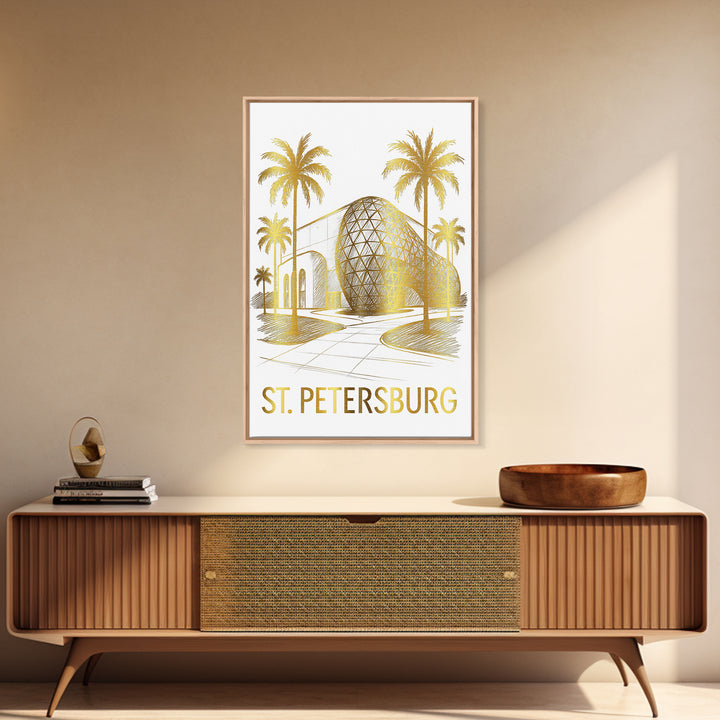 St Petersburg Travel Poster, Canvas Print, White And Gold Sketch Art, St Petersburg Art Print, City Illustration, Travel Wall Decor