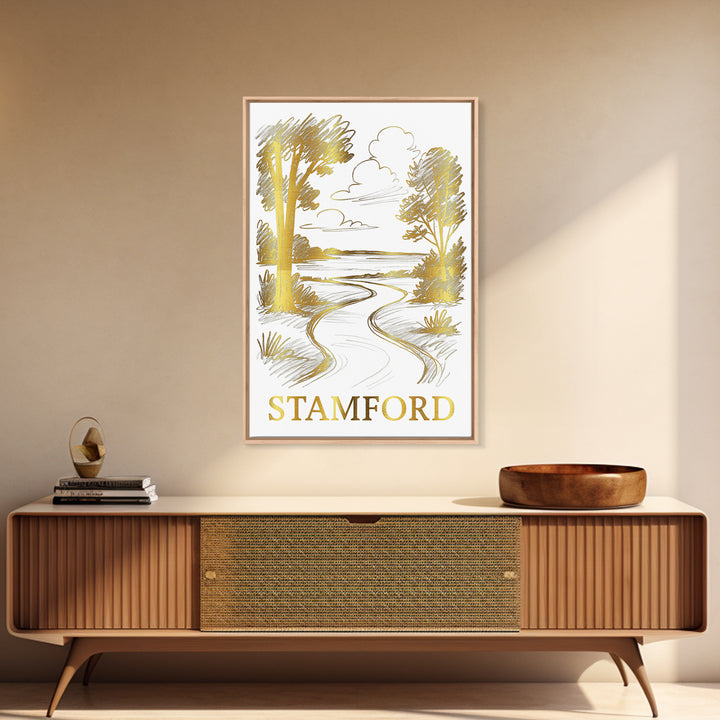Stamford Travel Poster, Framed Canvas Print, Elegant City Illustration, Stamford Art Print, City Travel Prints, Travel Poster Set