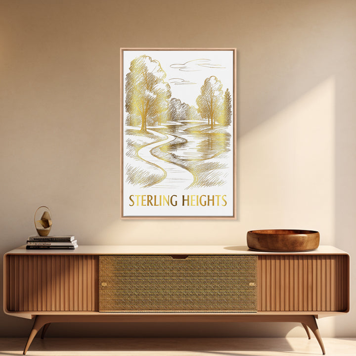 Sterling Heights Travel Poster, Canvas Print, Elegant City Illustration, Sterling Heights Wall Art, Modern Wall Decor, Watercolor Skyline