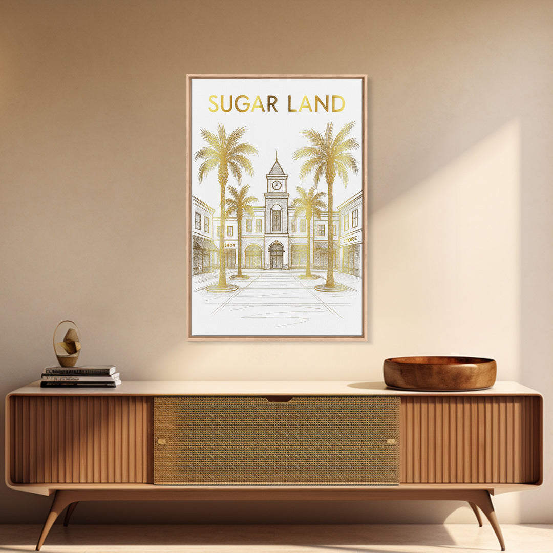 Sugar Land Travel Poster, Canvas Print, Elegant City Illustration, Sugar Land Wall Art, Watercolor Downtown Skyline, Travel Poster Art