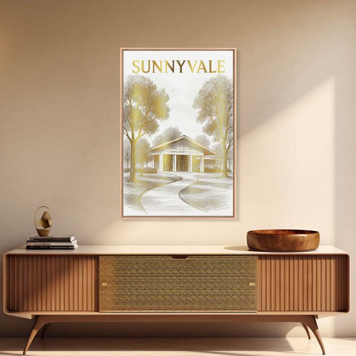 Sunnyvale California Travel Poster, Canvas Print, Gold Line Drawing Wall Art, Sunnyvale Wall Art, Travel Poster Art, Living Room Wall Art