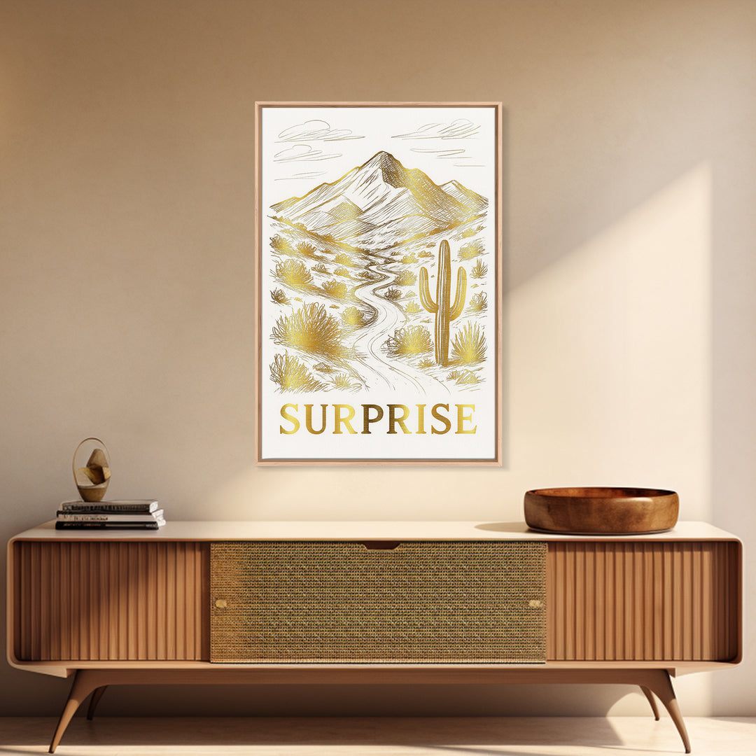 Surprise Travel Poster, Canvas Print, Elegant City Illustration, Surprise City Art, Retro Travel Print, Watercolor Cityscape, Wall Art