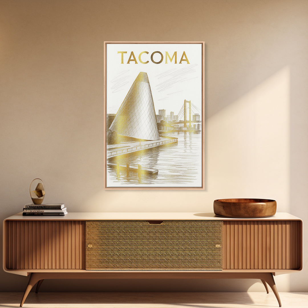 Tacoma Washington Travel Poster, Framed Canvas Print, Elegant City Illustration, Tacoma City Art, Mid Century Wall Art, Travel Poster Set