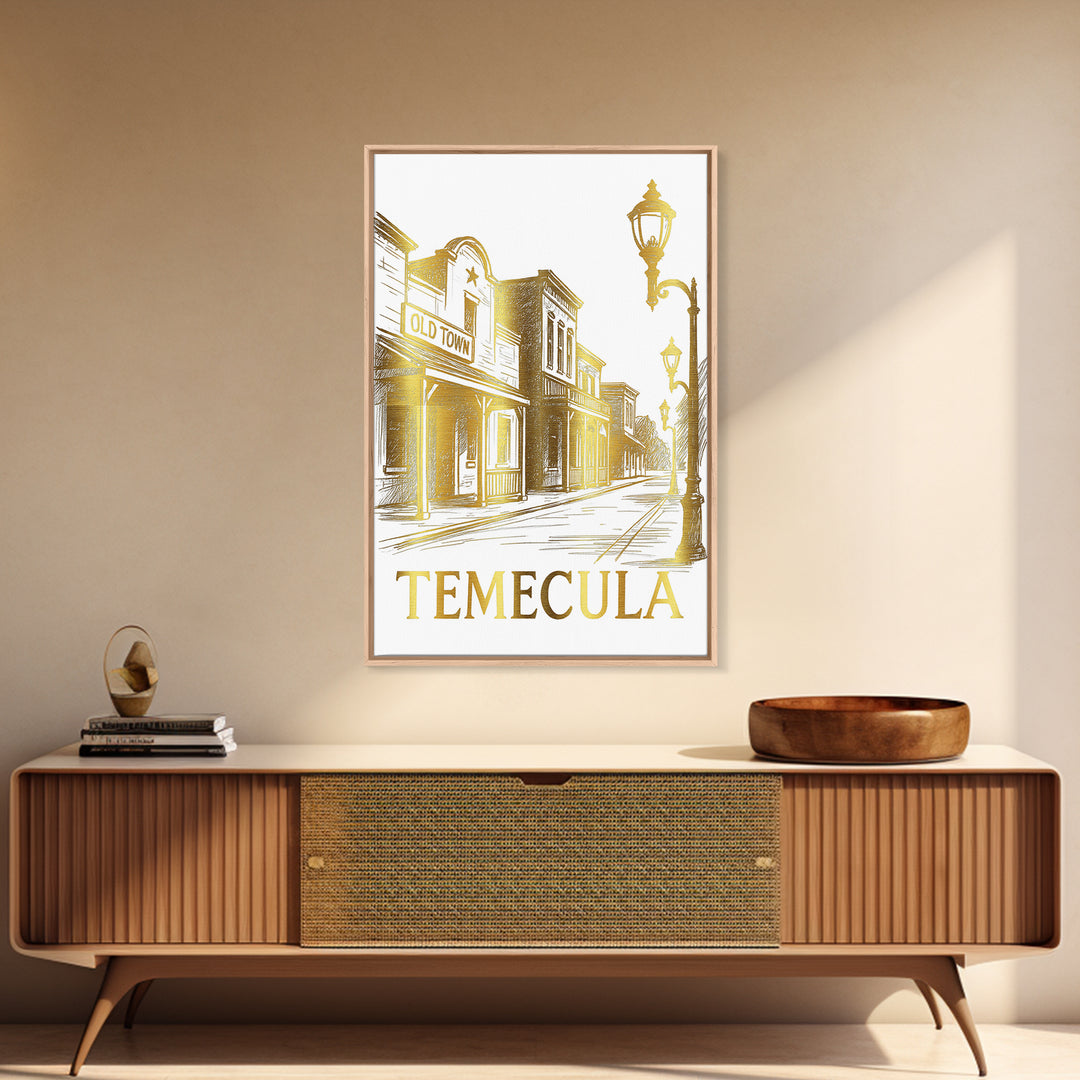 Temecula Travel Poster, Canvas Print, White And Gold Sketch Art, Temecula Travel Art, Vintage City Poster, Travel Poster Art, Design 2