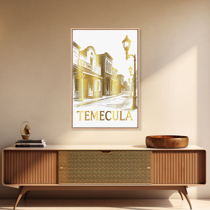 Temecula Travel Poster, Canvas Print, White And Gold Sketch Art, Temecula Travel Art, Vintage City Poster, Travel Poster Art, Design 2
