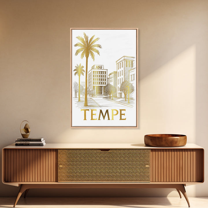 Tempe Travel Poster, Canvas Print, Gold Line Drawing Wall Art, Tempe Art Print, Eclectic Wall Decor, Modern Wall Decor, Retro Travel Print