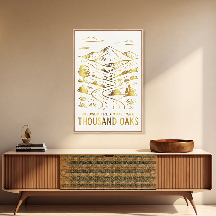 Thousand Oaks Travel Poster, Canvas Print, White And Gold Sketch Art, Thousand Oaks City Art, Home Office Decor, Fine Art Print