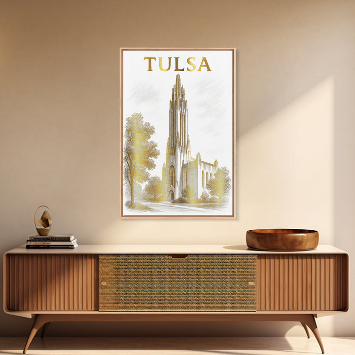 Tulsa Oklahoma Travel Poster, Canvas Print, Gold Line Drawing Wall Art, Tulsa Travel Art, Fine Art Print, Wall Decor, Wanderlust Decor