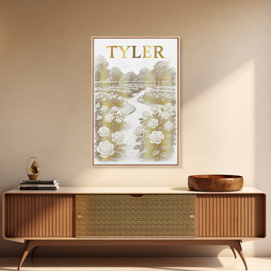 Tyler Texas Travel Poster, Canvas Print, Gold Line Drawing Wall Art, Tyler Travel Art, Wanderlust Decor, Modern Wall Decor, Travel Decor