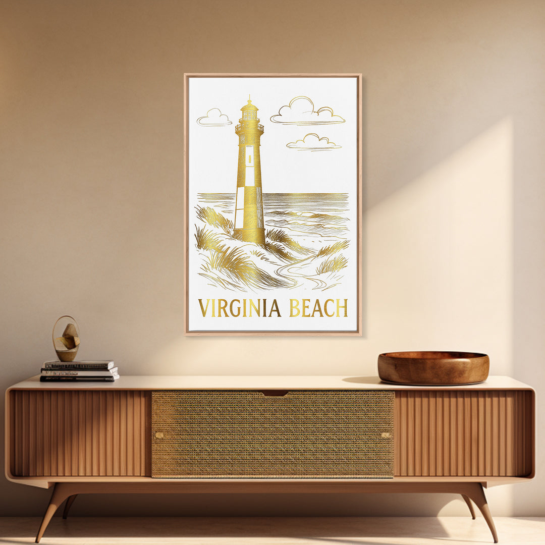 Virginia Beach Travel Poster, Framed Canvas Print, Minimalist Poster Art, Virginia Beach Wall Art, Vintage City Art, City Illustration
