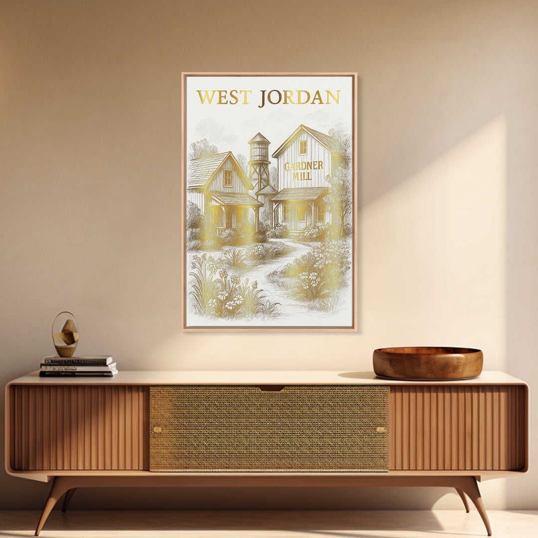 West Jordan Utah Travel Poster, Canvas Print, Elegant City Illustration, West Jordan Wall Art, Vintage Travel Print, City Art Print