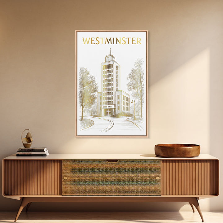 Westminster Colorado Travel Poster, Canvas Print, Gold Line Drawing Wall Art, Westminster Poster Print, Travel Poster Set, City Art Print