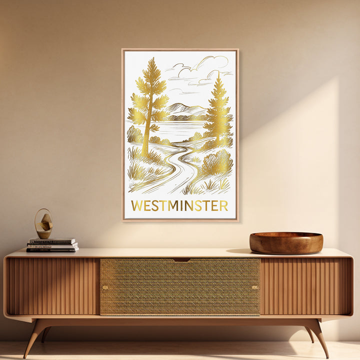 Westminster Travel Poster, Canvas Print, Gold Line Drawing Wall Art, Westminster Art Print, Travel Poster Set, Modern Wall Decor
