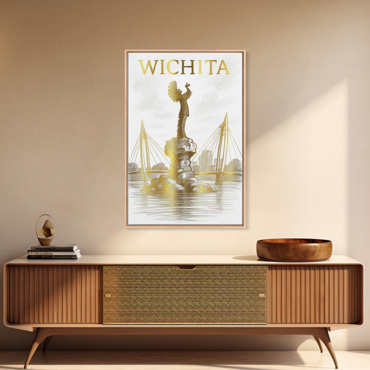 Wichita Kansas Travel Poster, Canvas Print, Gold Line Drawing Wall Art, Wichita Wall Art, Wall Decor, Modern Wall Decor, Travel Wall Art