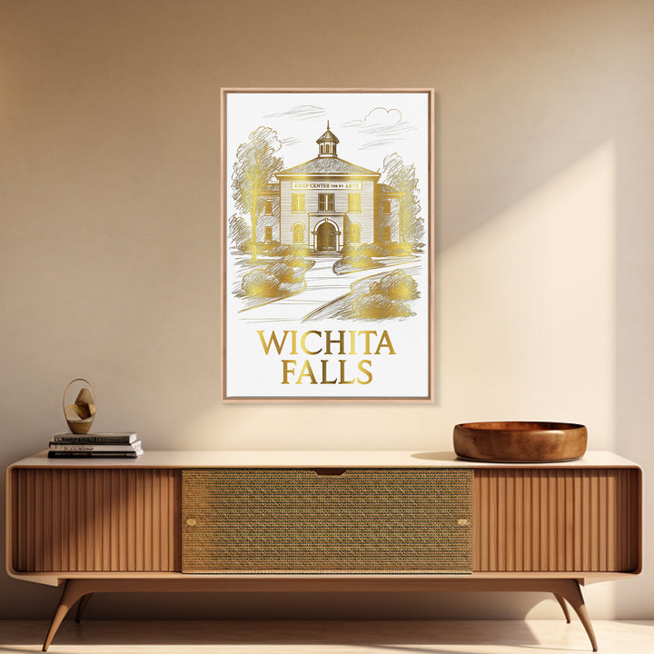 Wichita Falls Travel Poster, Framed Canvas Print, White And Gold Sketch Art, Wichita Falls City Art, Vintage City Art, Travel Wall Art