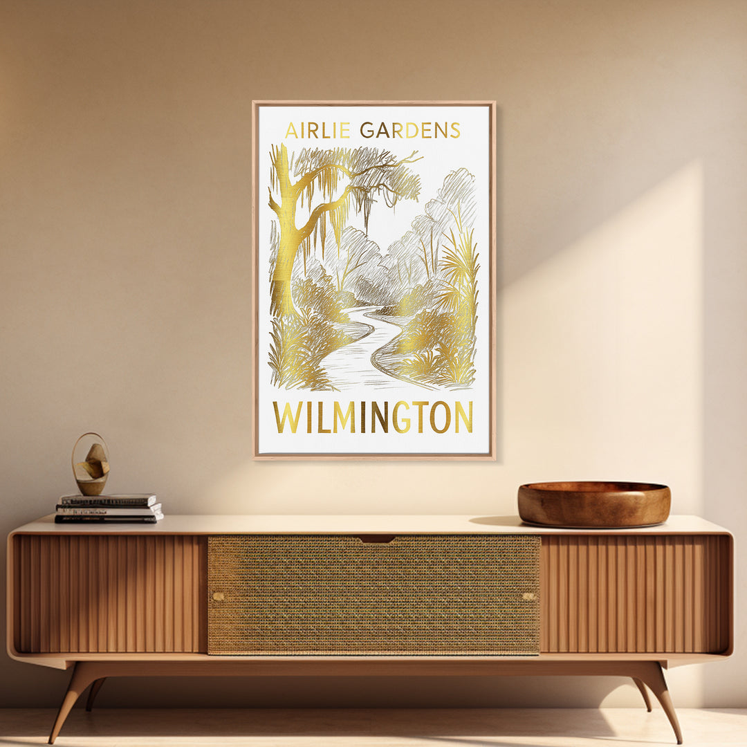 Wilmington Travel Poster, Canvas Print, Gold Line Drawing Wall Art, Wilmington Art Print, Travel Wall Art, City Travel Prints, Wall Art