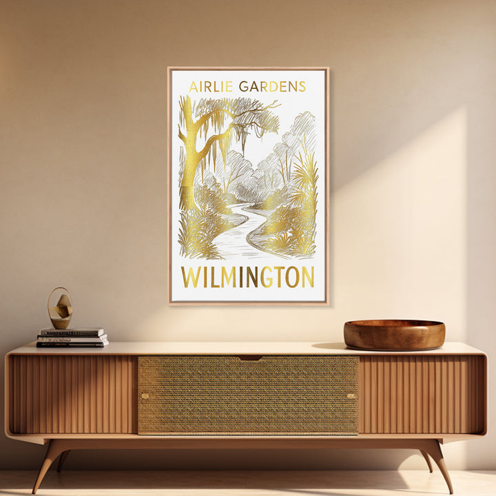 Wilmington Travel Poster, Canvas Print, Gold Line Drawing Wall Art, Wilmington Art Print, Travel Wall Art, City Travel Prints, Wall Art