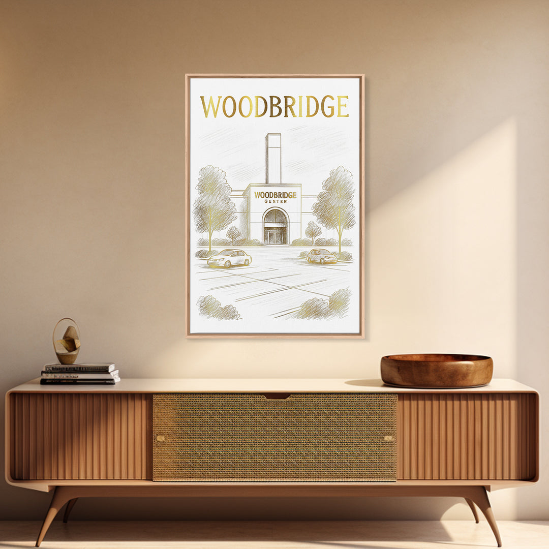 Woodbridge Virginia Travel Poster, Canvas Print, Gold Line Drawing Wall Art, Woodbridge Travel Art, Living Room Wall Art, Wanderlust Decor