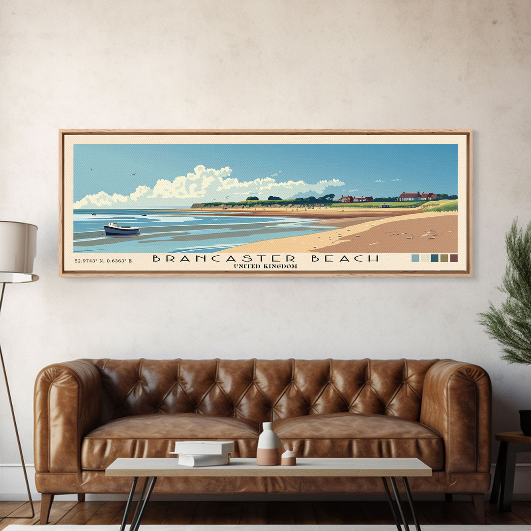 Brancaster Beach, United Kingdom Panoramic Beach Print, Vacation Gift, United Kingdom Wall Art, Framed Canvas Print, Framed Beach Painting