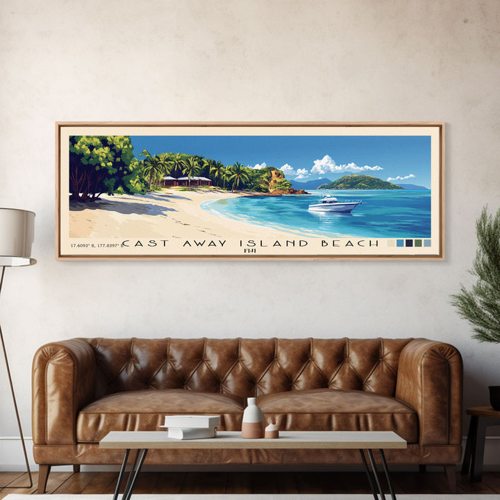 Cast Away Island Beach, Fiji Panoramic Print, Vacation Gift, Fiji Wall Art, Beach Painting, Beach Decor, Beach Or Lakehouse Art