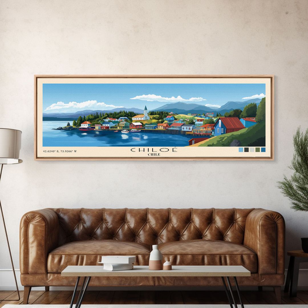 Chiloé, Chile Panoramic Print, Vacation Gift, Chile Wall Art, Beach Painting, Beach Decor, Large Wall Art, Wood Frame Art