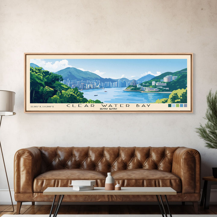 Clear Water Bay, Hong Kong Panoramic Beach Print, Vacation Gift, Hong Kong Wall Art, Beach Painting, Beach Decor, Beach Painting