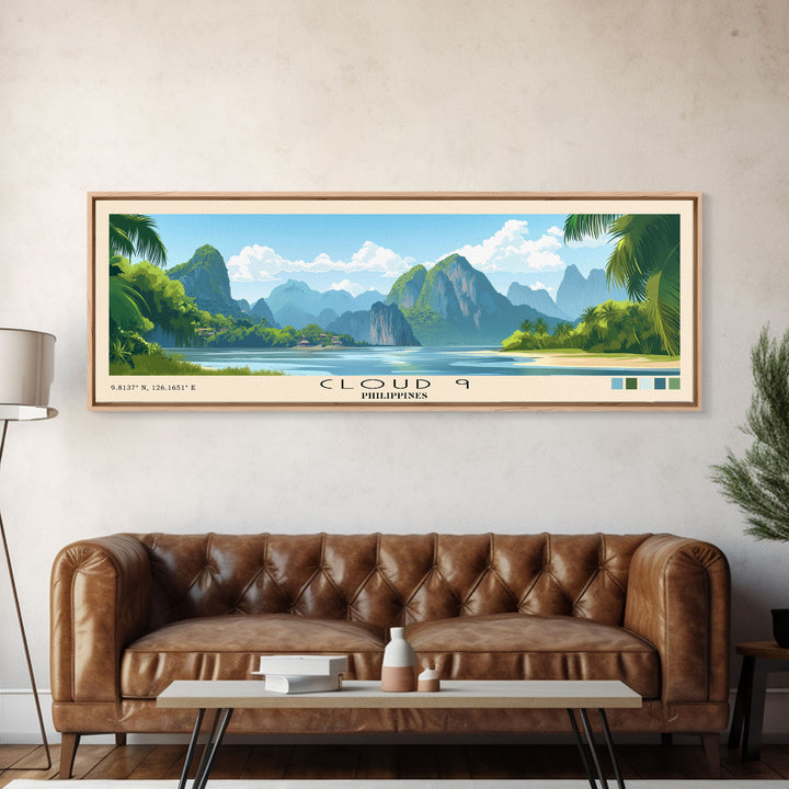 Cloud 9, Philippines Panoramic Beach Print, Vacation Gift, Philippines Wall Art, Framed Canvas Print, Framed Beach Painting