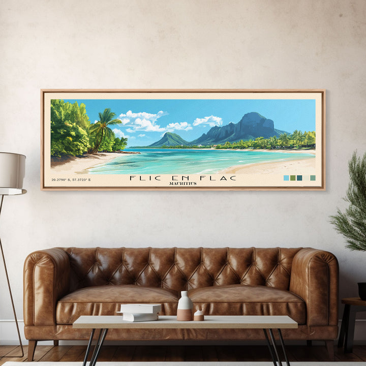 Flic en Flac, Mauritius Panoramic Print, Vacation Gift, Mauritius Wall Art, Vacation Wall Art, Vacatation Memories, Beach Decor, Beach Or Lakehouse Art