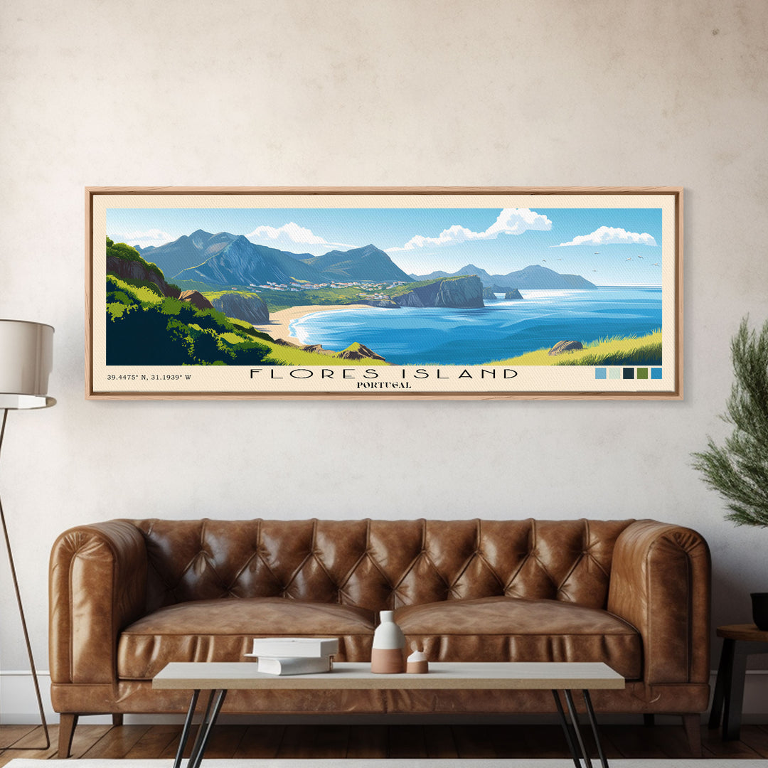 Flores Island, Portugal Panoramic Print, Vacation Gift, Portugal Wall Art, Beach Painting, Beach Decor, Large Wall Art, Wood Frame Art