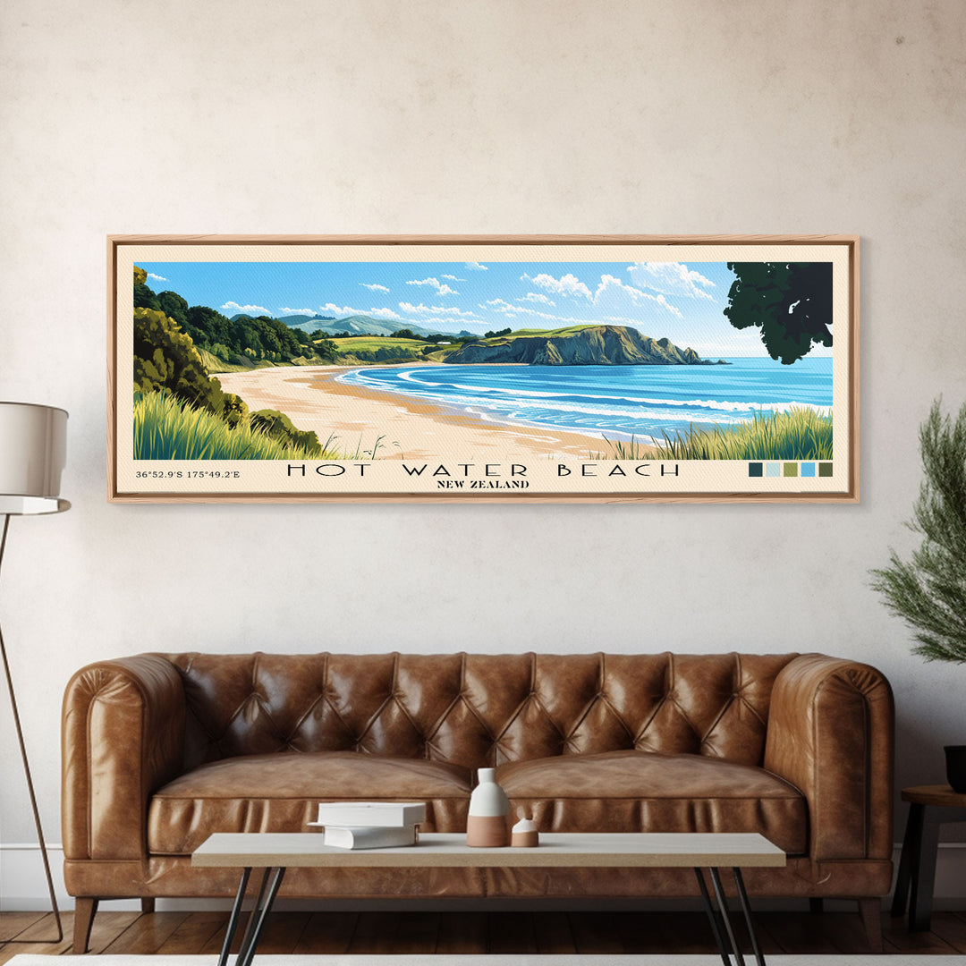 Hot Water Beach, New Zealand Panoramic Print, Vacation Gift, New Zealand Wall Art, Vacation Wall Art, Vacatation Memories, Beach Decor, Beach Or Lakehouse Art