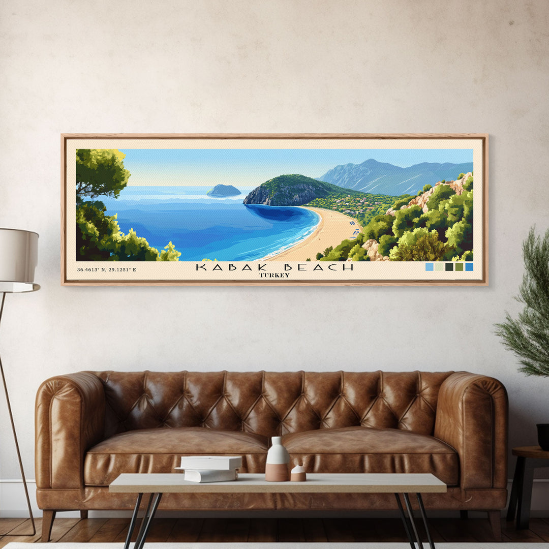 Kabak Beach, Turkey Panoramic Print, Vacation Gift, Turkey Wall Art, Beach Painting, Beach Decor, Beach Or Lakehouse Art