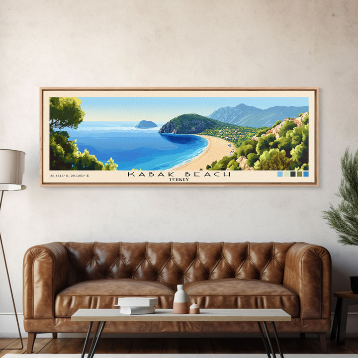 Kabak Beach, Turkey Panoramic Print, Vacation Gift, Turkey Wall Art, Beach Painting, Beach Decor, Beach Or Lakehouse Art