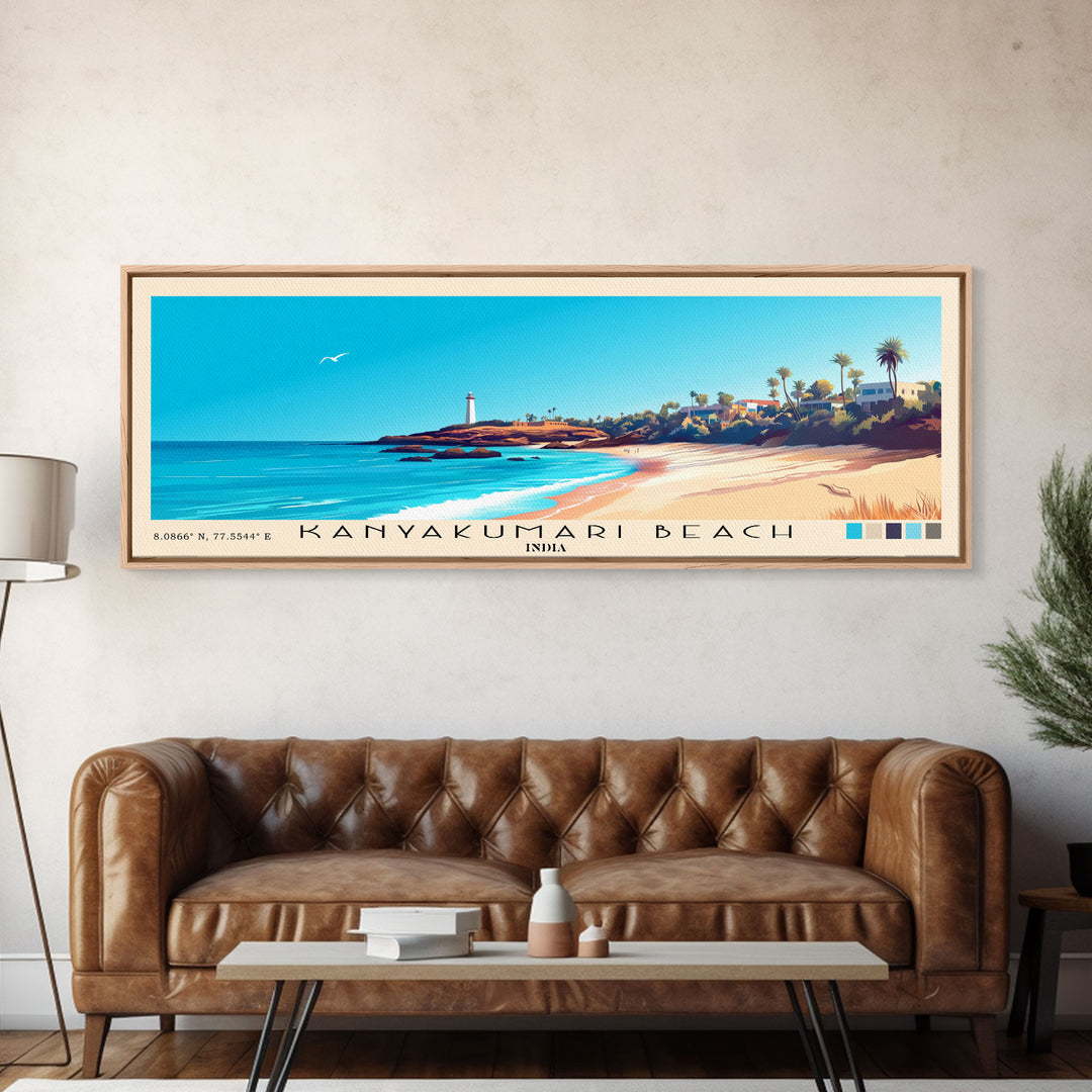 Kanyakumari Beach, India Panoramic Beach Print, Vacation Gift, India Wall Art, Framed Canvas Print, Framed Beach Painting