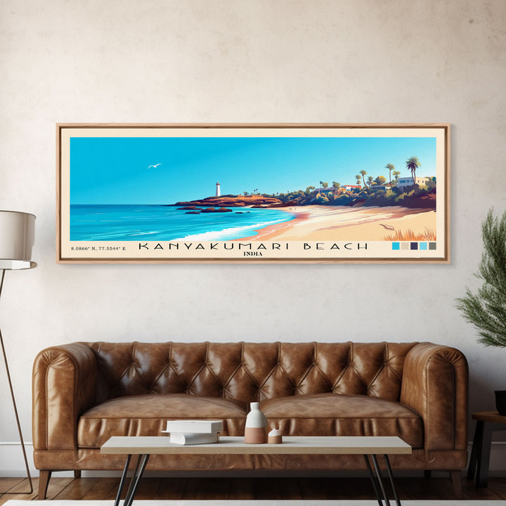 Kanyakumari Beach, India Panoramic Beach Print, Vacation Gift, India Wall Art, Framed Canvas Print, Framed Beach Painting