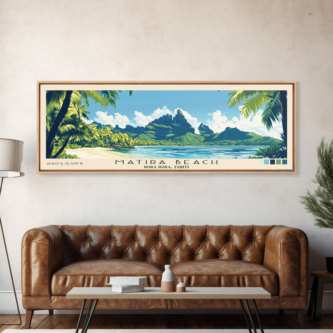 Matira Beach, Bora Bora, Tahiti Panoramic Print, Vacation Gift, Bora Bora, Tahiti Wall Art, Vacation Wall Art, Vacatation Memories, Beach Decor, Beach Or Lakehouse Art