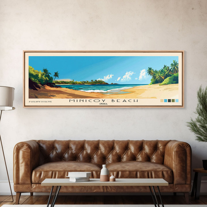 Minicoy Beach, India Panoramic Print, Vacation Gift, India Wall Art, Beach Painting, Beach Decor, Large Wall Art, Wood Frame Art