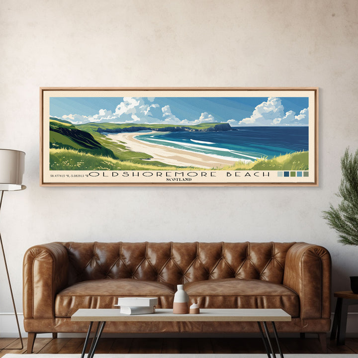 Oldshoremore beach, Scotland Panoramic Beach Print, Vacation Gift, Scotland Wall Art, Beach Painting, Beach Decor, Beach Painting