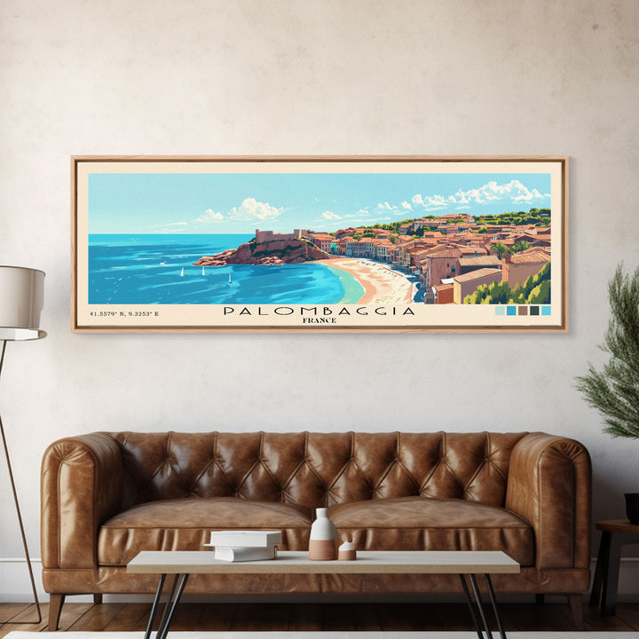 Palombaggia, France Panoramic Beach Print, Vacation Gift, France Wall Art, Framed Canvas Print, Framed Beach Painting