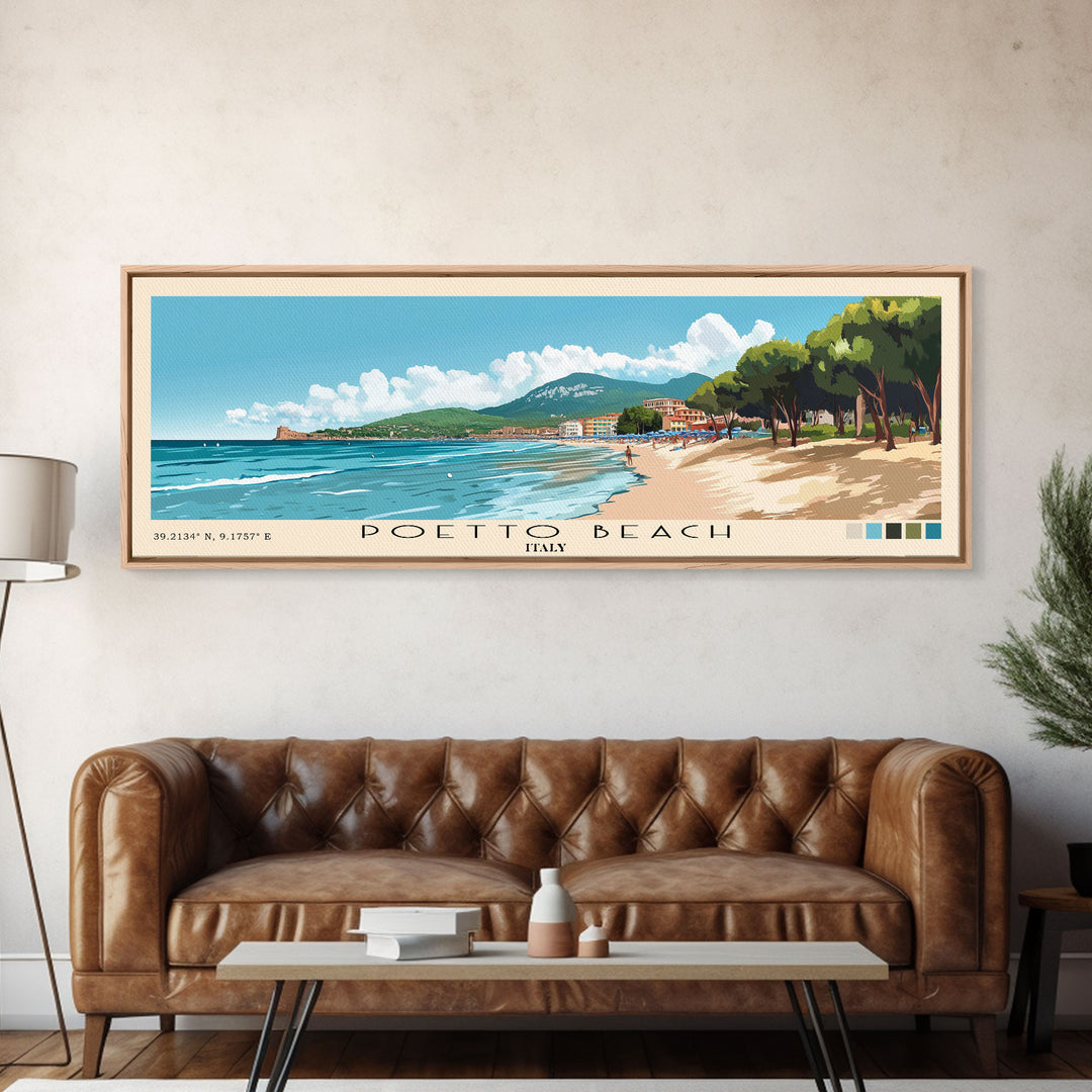 Poetto Beach, Italy Panoramic Print, Vacation Gift, Italy Wall Art, Vacation Wall Art, Vacatation Memories, Beach Decor, Beach Or Lakehouse Art