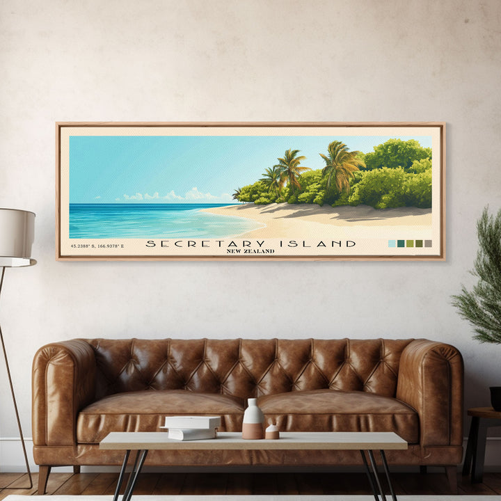 Secretary Island, New Zealand Panoramic Beach Print, Vacation Gift, New Zealand Wall Art, Beach Painting, Beach Decor, Beach Painting