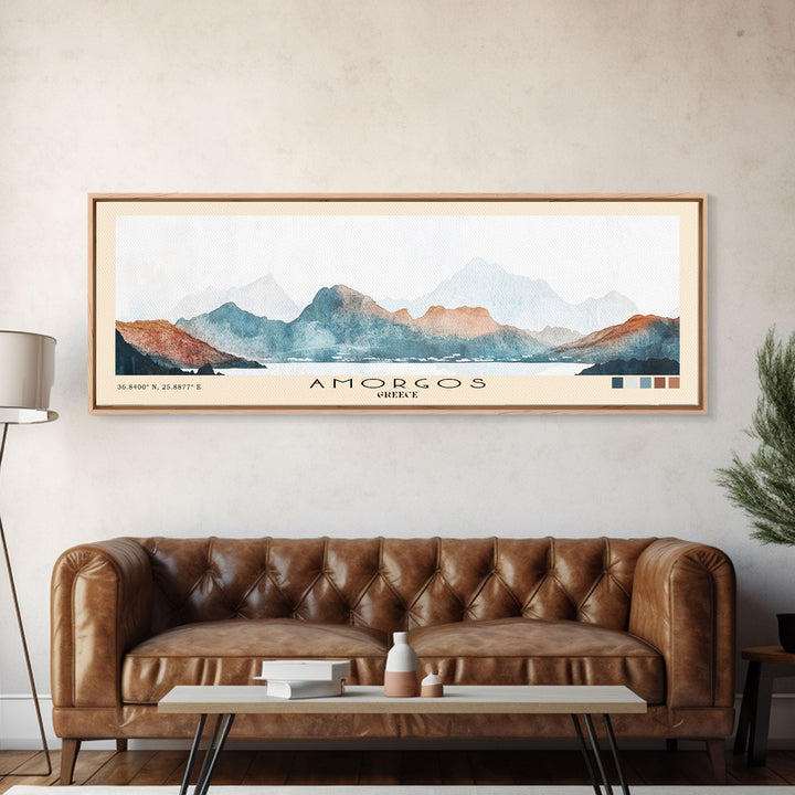 Amorgos, Greece Watercolor Print, Vacation Gift, Greece Wall Art, Beach Painting, Beach Decor, Large Wall Art, Wood Frame Art