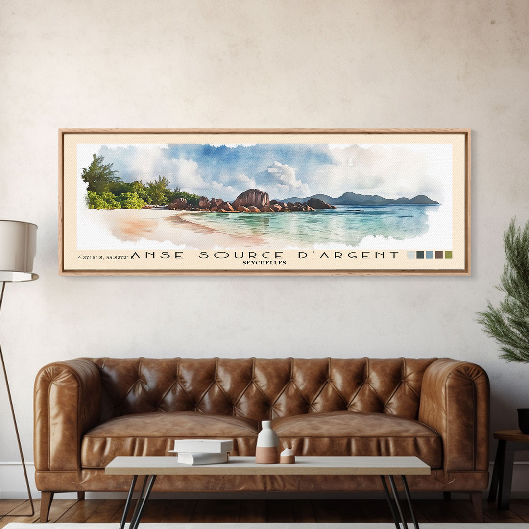 Anse Source d’Argent, Seychelles Watercolor Print, Vacation Gift, Seychelles Wall Art, Beach Painting, Beach Decor, Beach Or Lakehouse Art