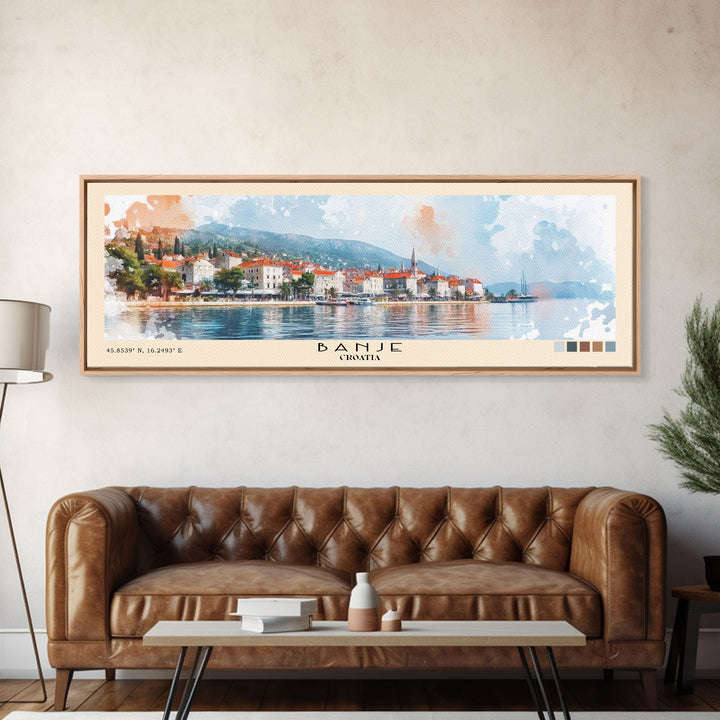 Banje, Croatia Watercolor Print, Vacation Gift, Croatia Wall Art, Beach Painting, Beach Decor, Large Wall Art, Wood Frame Art