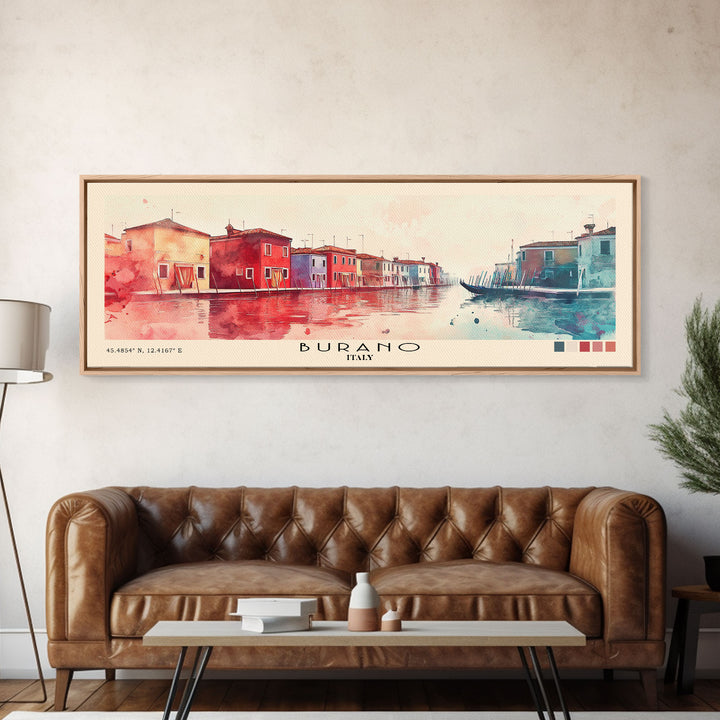 Burano, Italy Watercolor Print, Vacation Gift, Italy Wall Art, Beach Painting, Beach Decor, Large Wall Art, Wood Frame Art