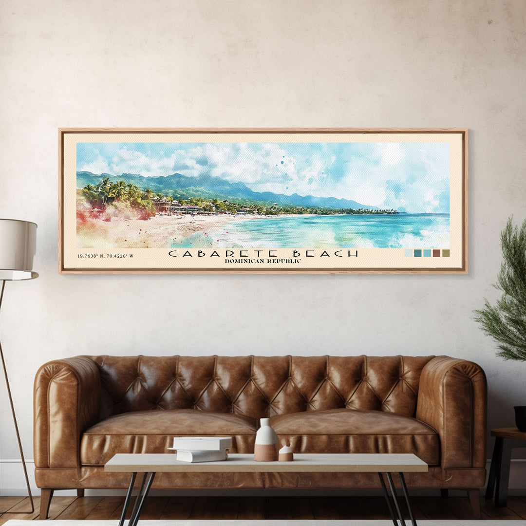 Cabarete Beach, Dominican Republic Watercolor Print, Vacation Gift, Dominican Republic Wall Art, Beach Painting, Beach Decor, Large Wall Art, Wood Frame Art