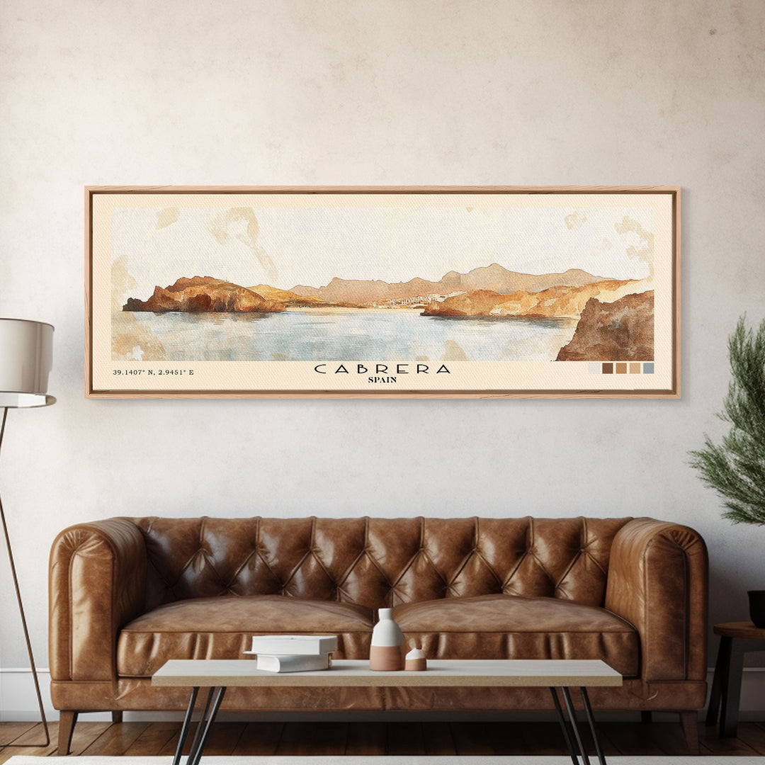 Cabrera, Spain Watercolor Beach Print, Vacation Gift, Spain Wall Art, Framed Canvas Print, Framed Beach Painting