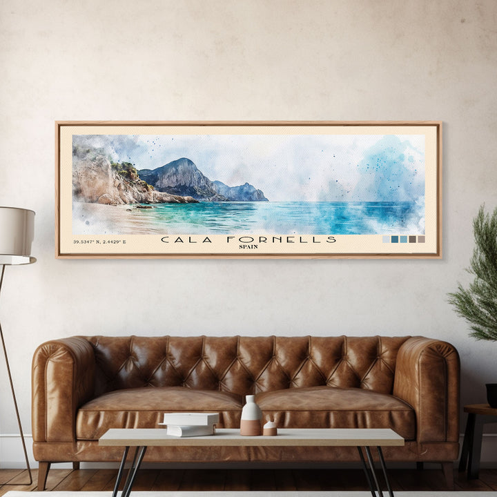Cala Fornells, Spain Watercolor Print, Vacation Gift, Spain Wall Art, Beach Painting, Beach Decor, Beach Or Lakehouse Art